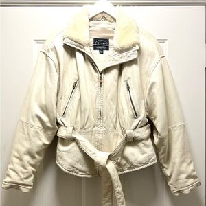 Tannery West VTG Leather bomber Biker Riding Jacket Fur Trim Zipper Sleeve L